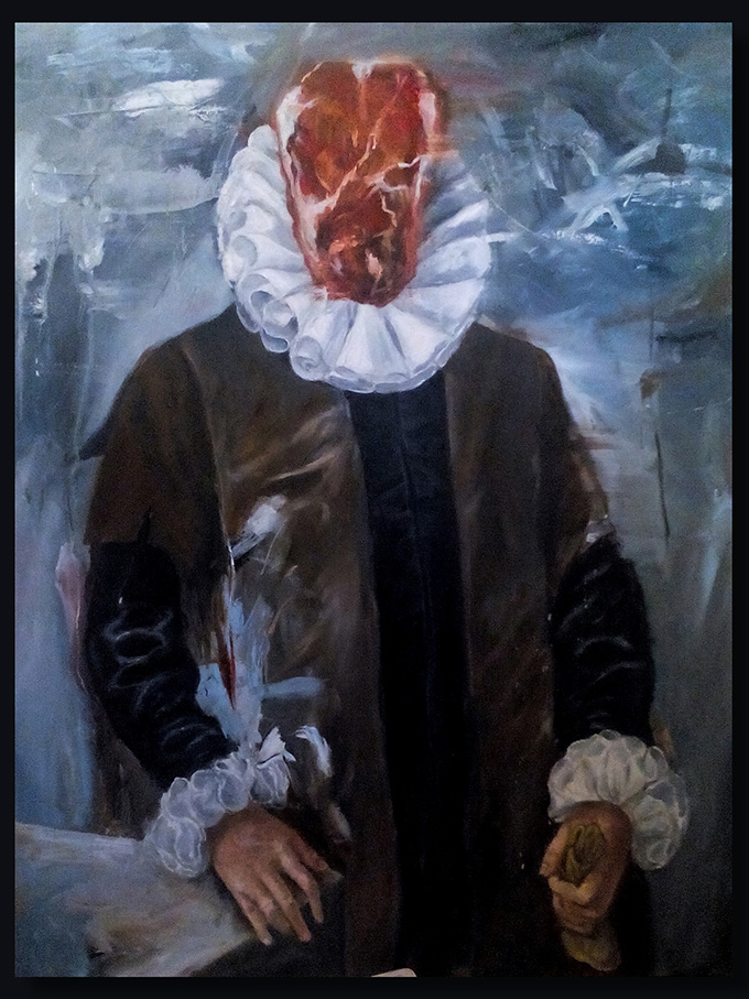 Meat art, Hong Kong base Filipino artist painting Justo Cascante 