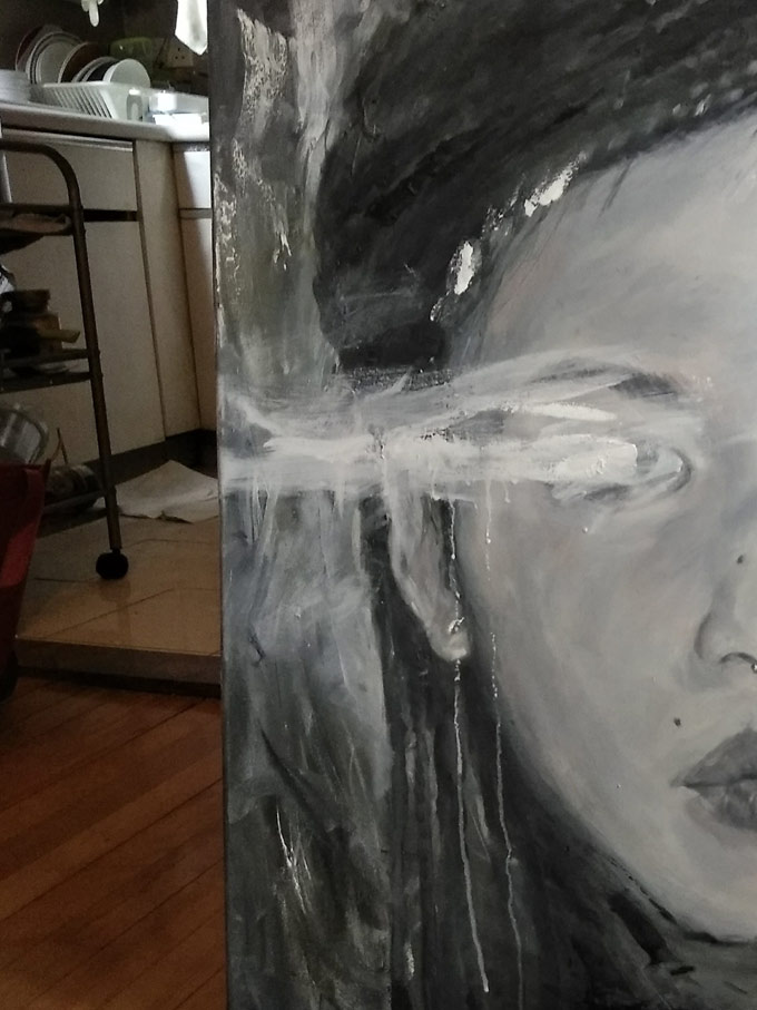 Hong Kong portrait artist Detail of painting Oil on Canvas by Justo Cascante III